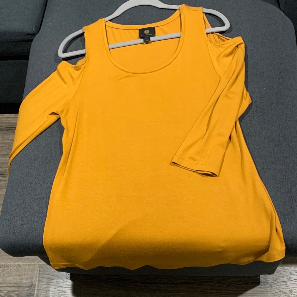JM Collection Mustard Cold Shoulder Tank Top